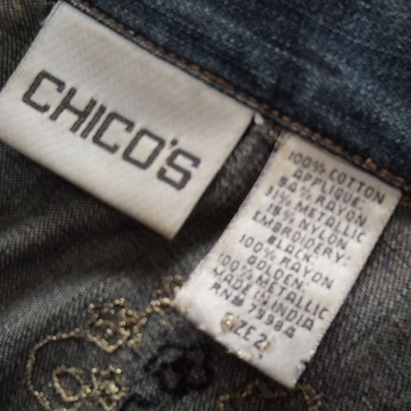 CHICO'S PATCHWORK EMBROIDERED JEAN JACKET - Picture 3 of 13